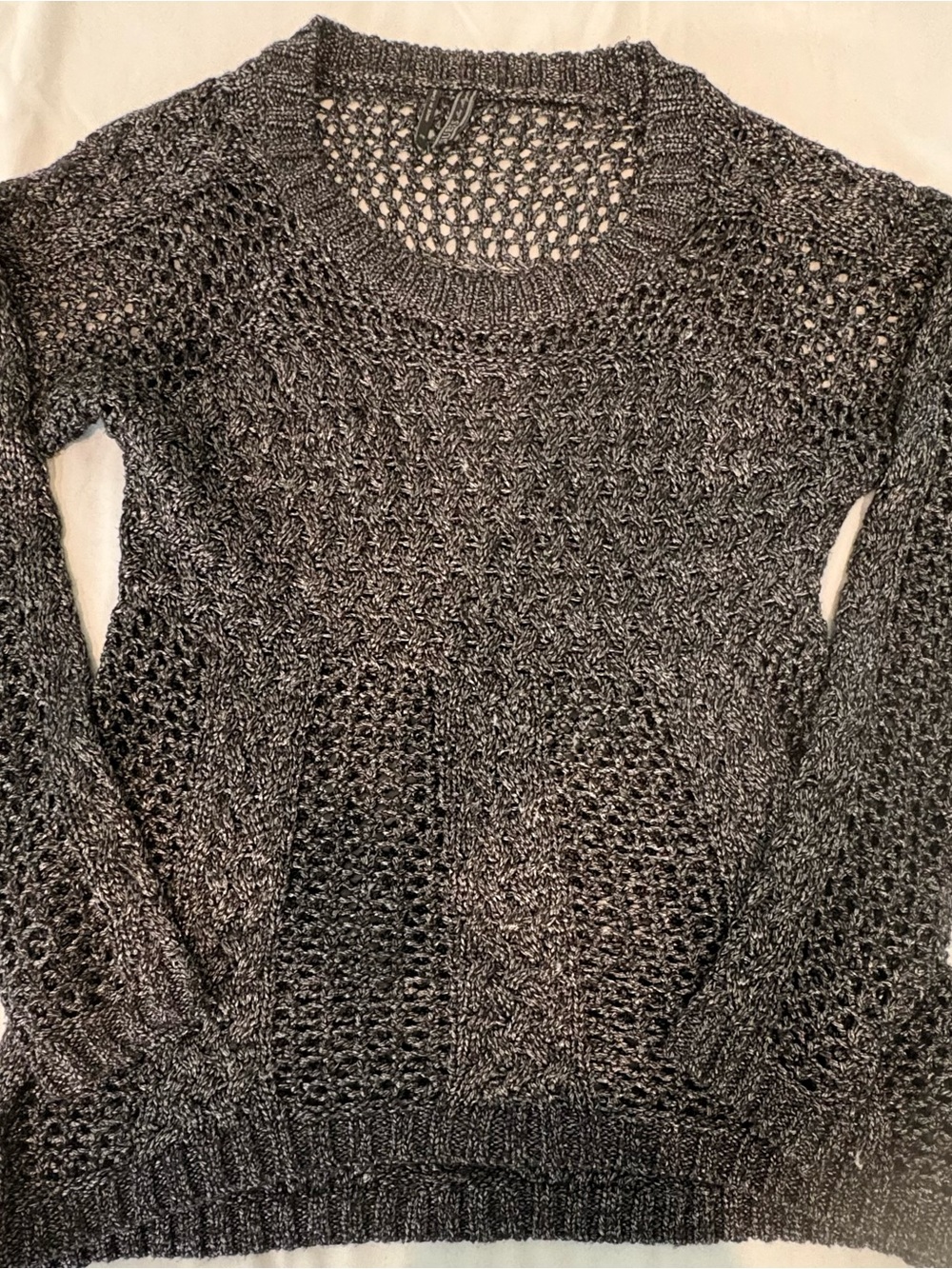 Guess Open-Knit Crewneck Sweater in Black